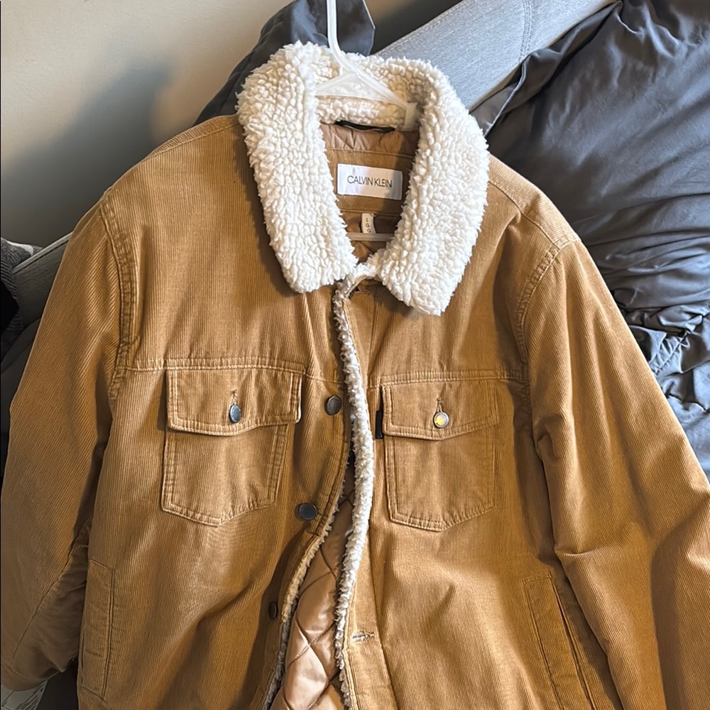 Calvin Klein Camel Corduroy Jacket with Sherpa Collar